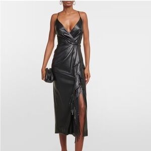 New Jonathan Simkhai Carlee Fringe Detail Faux Leather Dress Vegan Black Sz 4